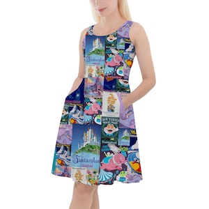 Fantasyland Vintage Attraction Posters - Theme Park Inspired Skater Dress With Pockets in Xs - 5XL - RUSH AVAIL!