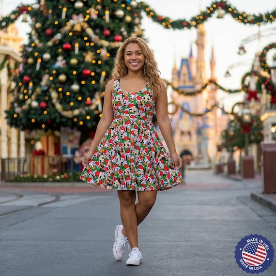 skater dress christmas Mickey & Friends Santa Hats Blackmilk clothing