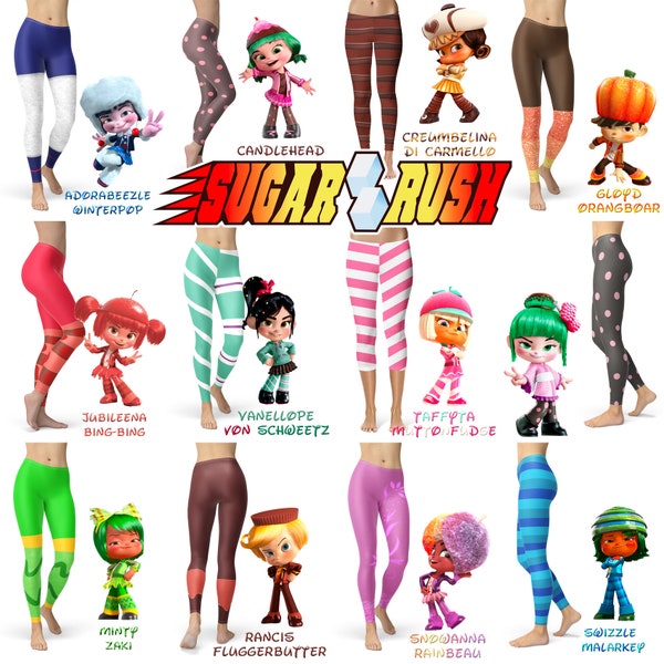 Sugar Rush Racers Wreck It Ralph Theme Park Inspired  - Leggings in Capri or Full Length, Sports | Yoga | Winter Styles in Sizes Xs - 3XL