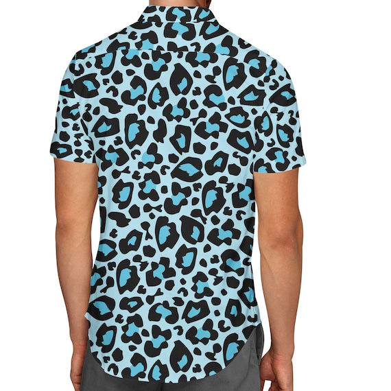 blue cheetah print button up shirt