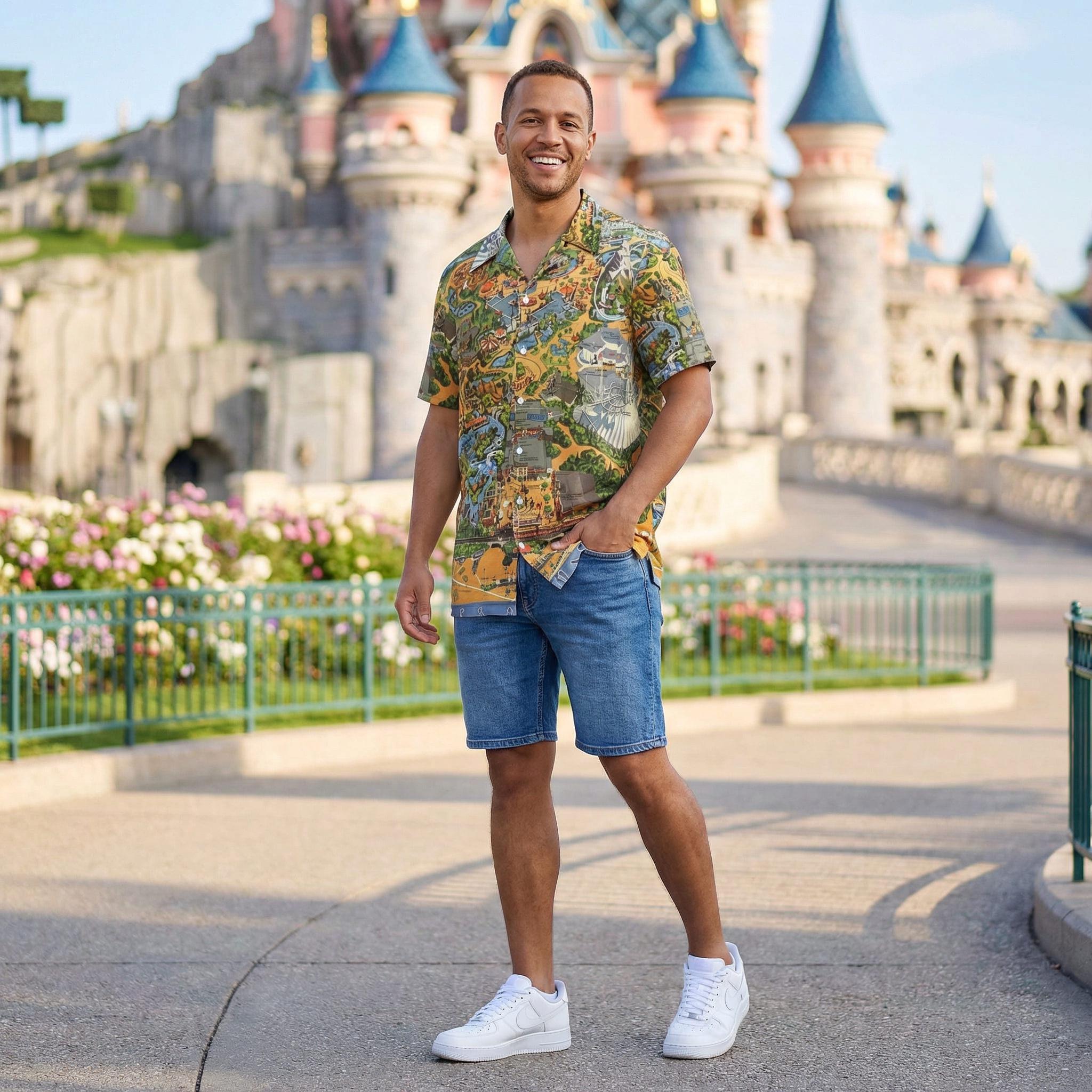 Disneyland Vintage Map - Disney Men's Button Down Shirt 2XS-6XL