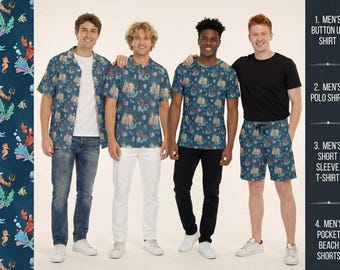 Whimsical Triton and Sebastian - Disney Inspired Men's  Button Down Shirt, Shorts, Polo, T-shirt in XS–8XL (New Global Edition)