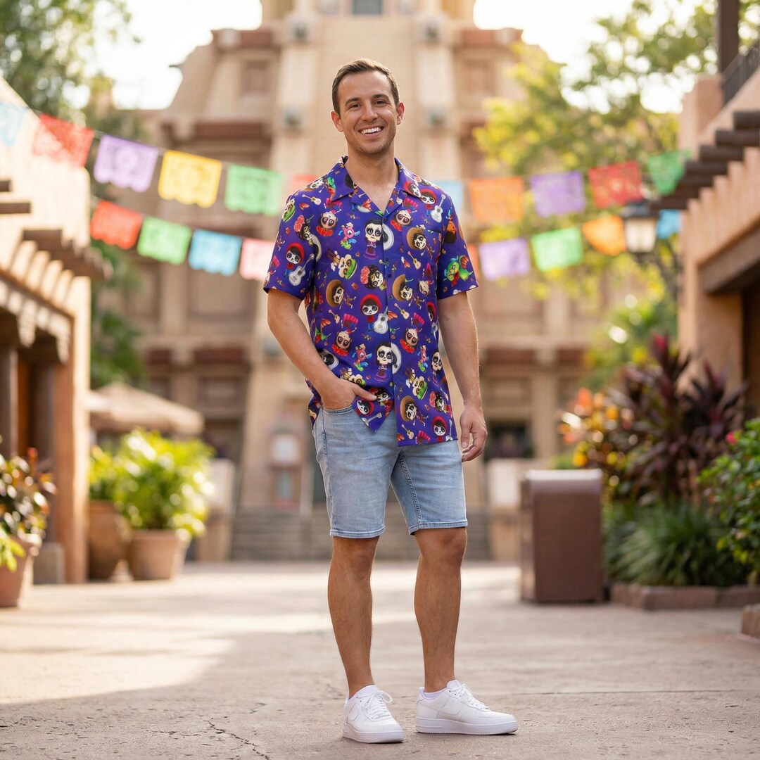 Poco Loco Coco Inspired - Men's Button Down Short-sleeved Pocket