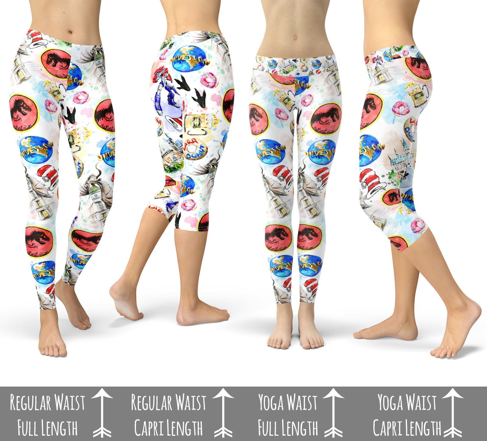 Image of A Universal Adventure Theme Parks Inspired - Leggings in Capri Or Full Length, Sports | Yoga Winter Styles Sizes Xs Xl