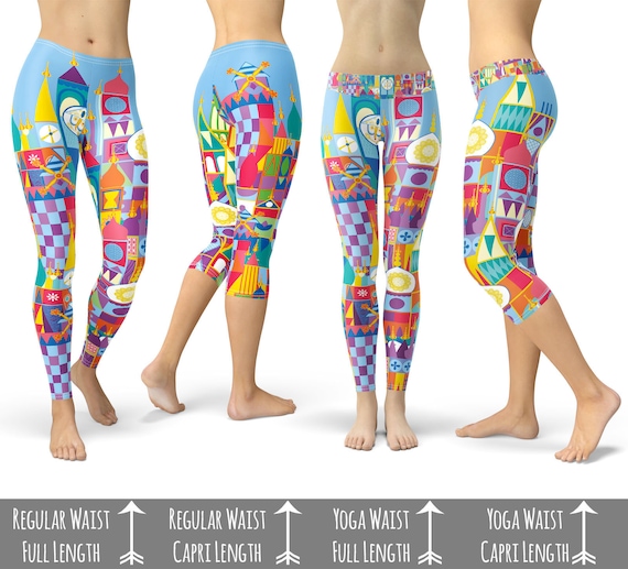 It's A Small World Theme Parks Inspired Leggings in Capri or Full Length,  Sports Yoga Winter Styles in Sizes XS 5XL 