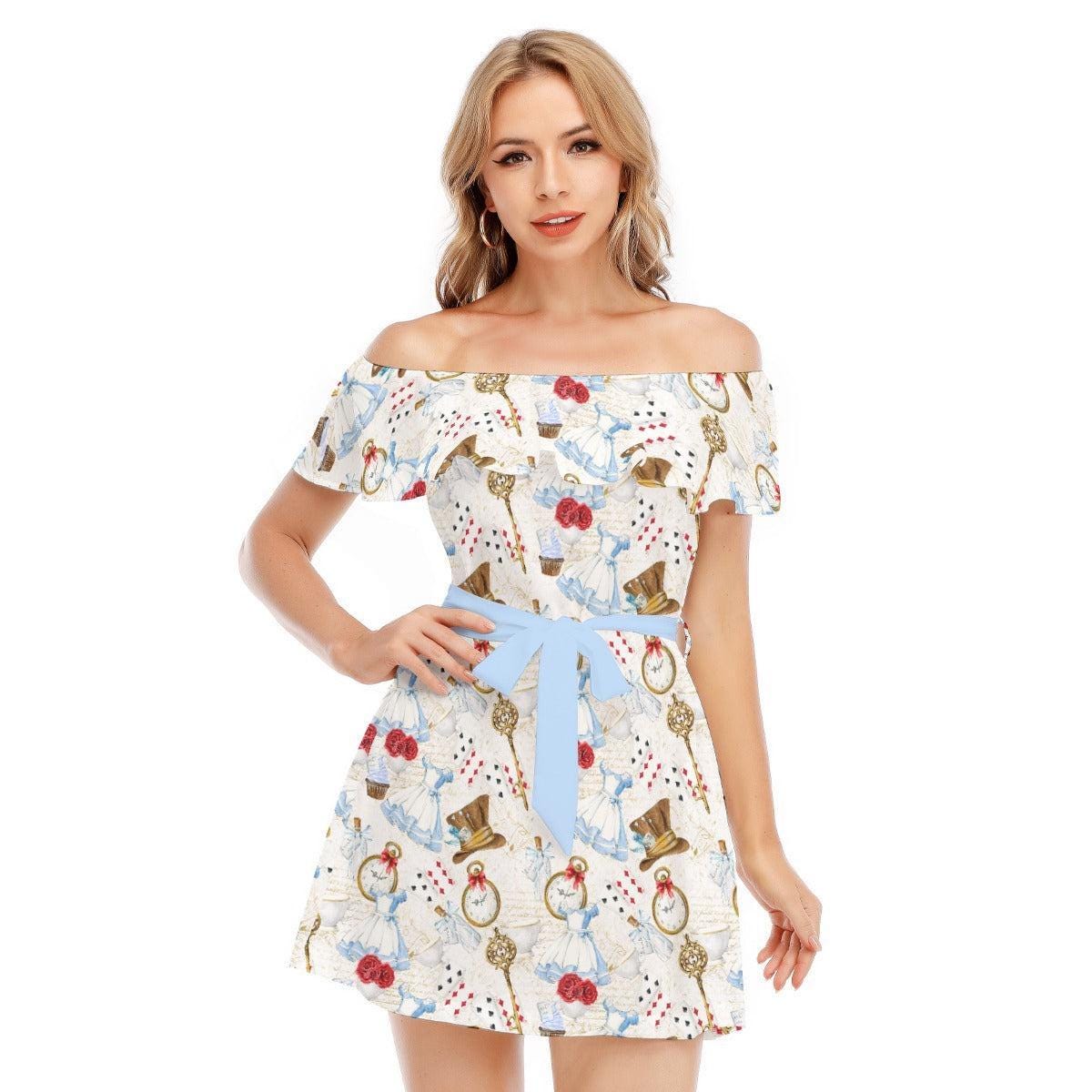 Discover Wonderland Icons - Disney Inspired Summer Off-shoulder Ruffle Dress, Mother's Day Gift