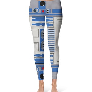 Little Blue Droid SW Space Wars R2D2 inspired Leggings in Capri or Full Length, Sports Yoga Winter Styles in Sizes Xs 5XL HK- Sport Reg Waist