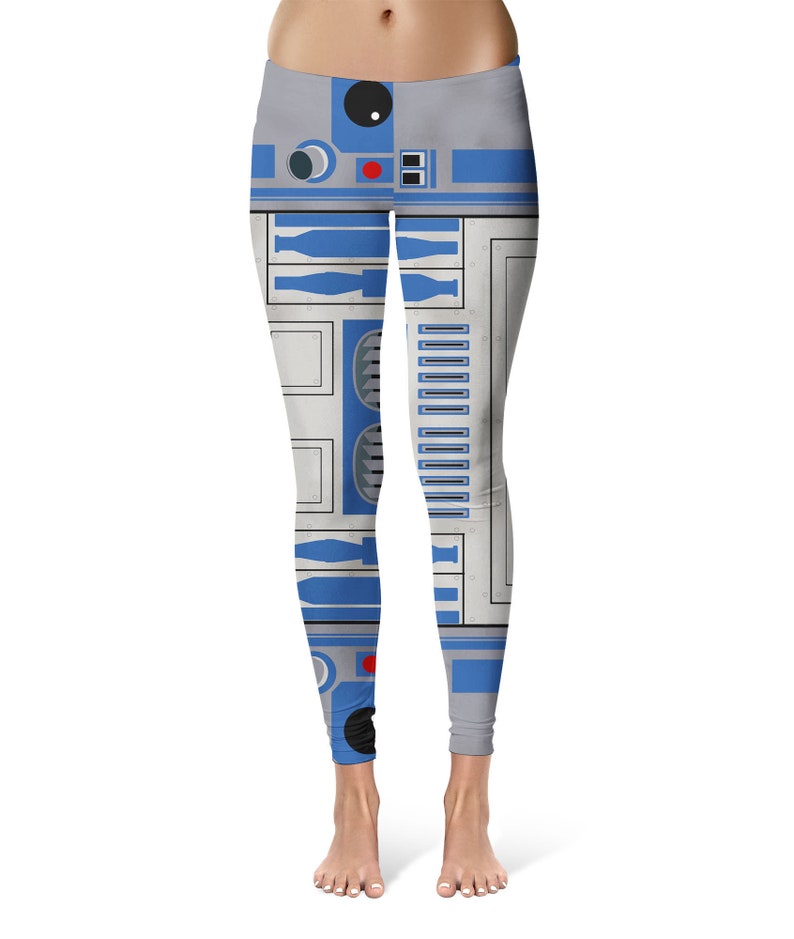 Little Blue Droid SW Space Wars R2D2 inspired Leggings in Capri or Full Length, Sports Yoga Winter Styles in Sizes Xs 5XL HK- Sport Reg Waist