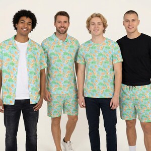 Neon Floral Tangerine Goofy & Pluto - Disney inspiriertes Herren Hemd, Shorts, Polo, T-Shirt in XS–8XL (New Global Edition)