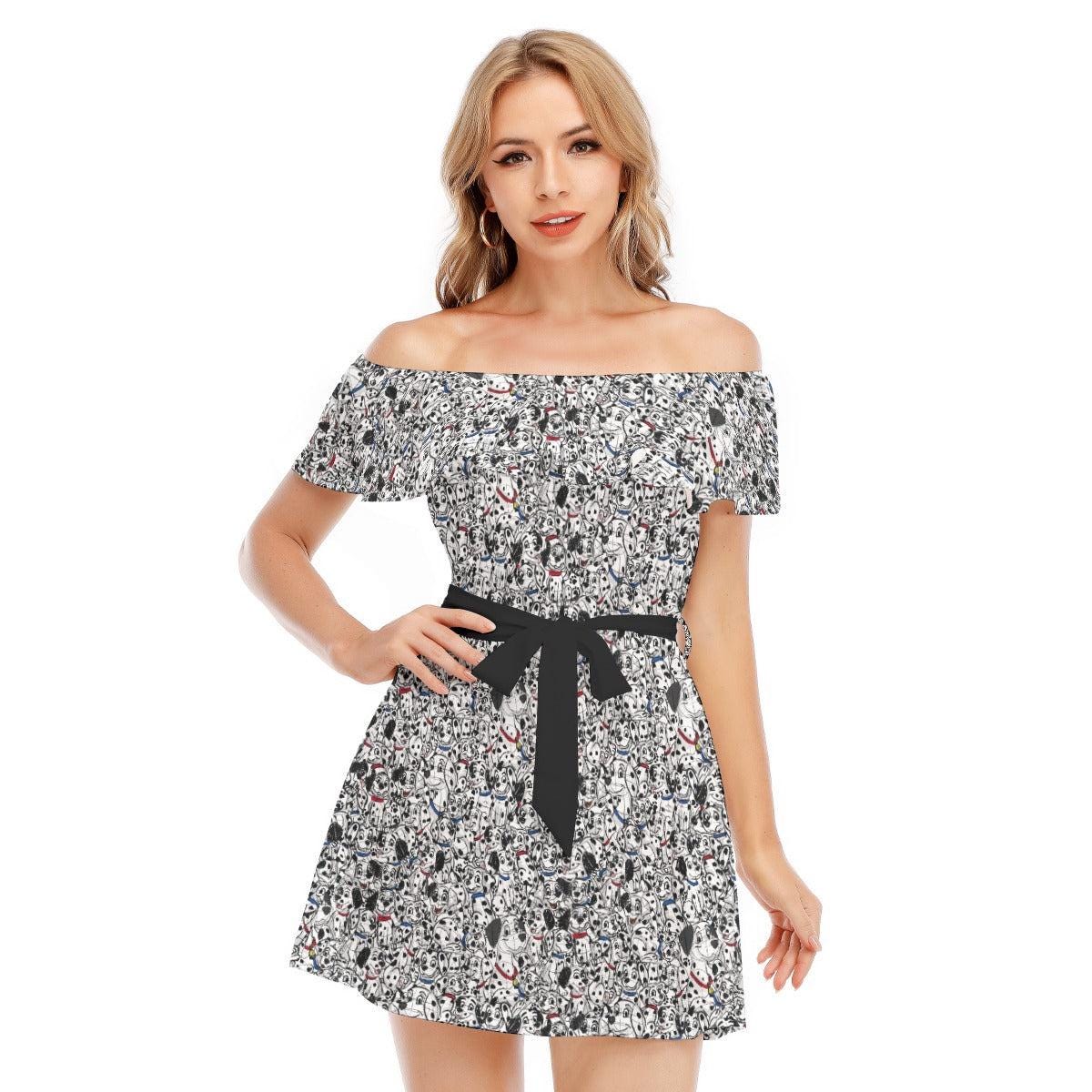 Discover Sketched Dalmatians - Disney Inspired Summer Off-shoulder Ruffle Dress, Mother's Day Gift