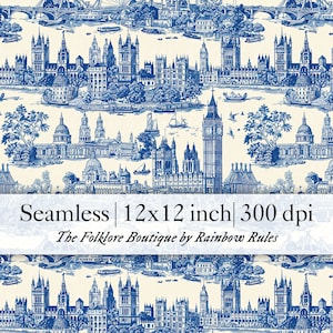 Londra in stile Toile de Jouy color crema - Carta digitale premium con motivo senza cuciture, download immediato ESCLUSIVA LIMITATA A 25
