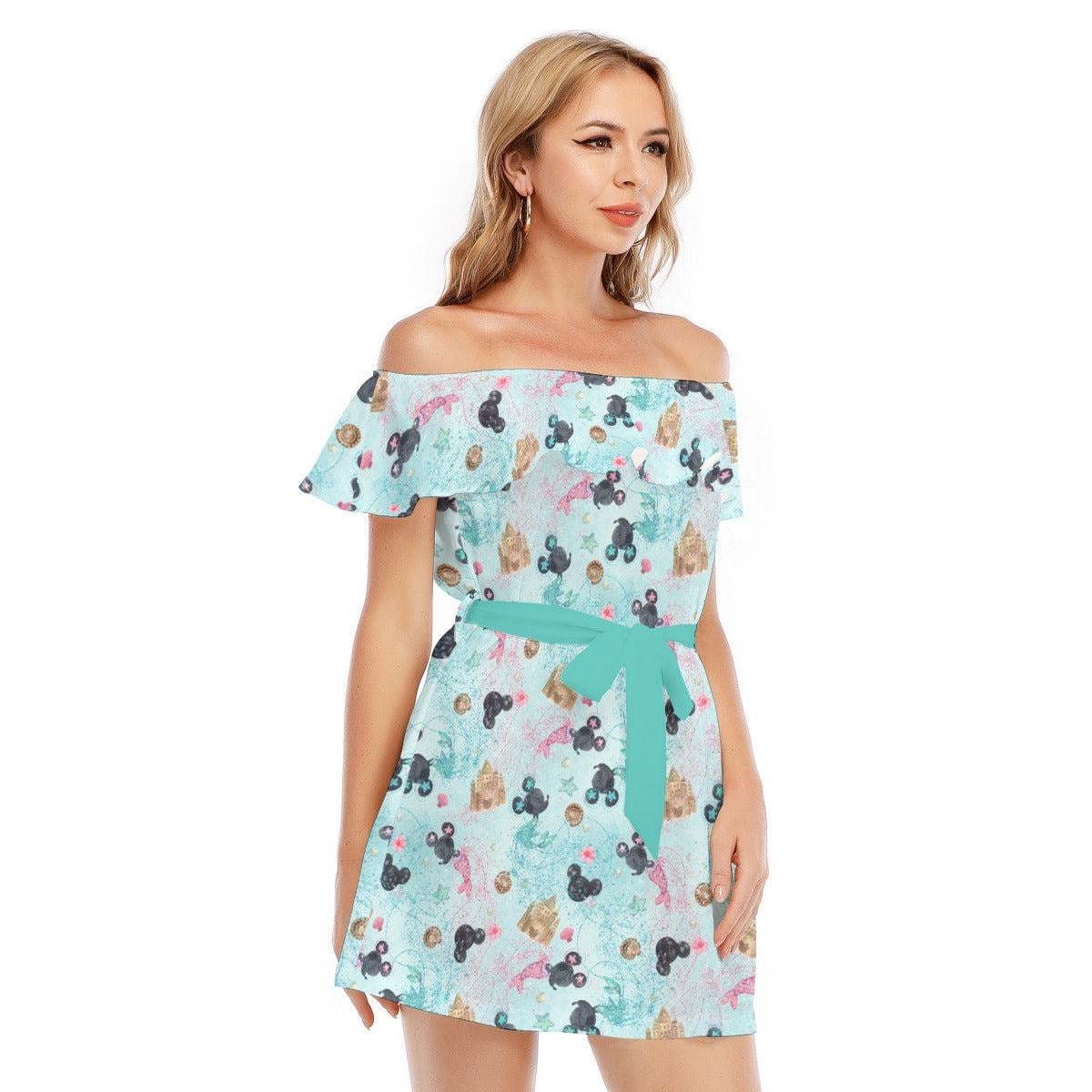 Discover Watercolor Minnie Mermaids - Disney Inspired Summer Off-shoulder Ruffle Dress, Mother's Day Gift