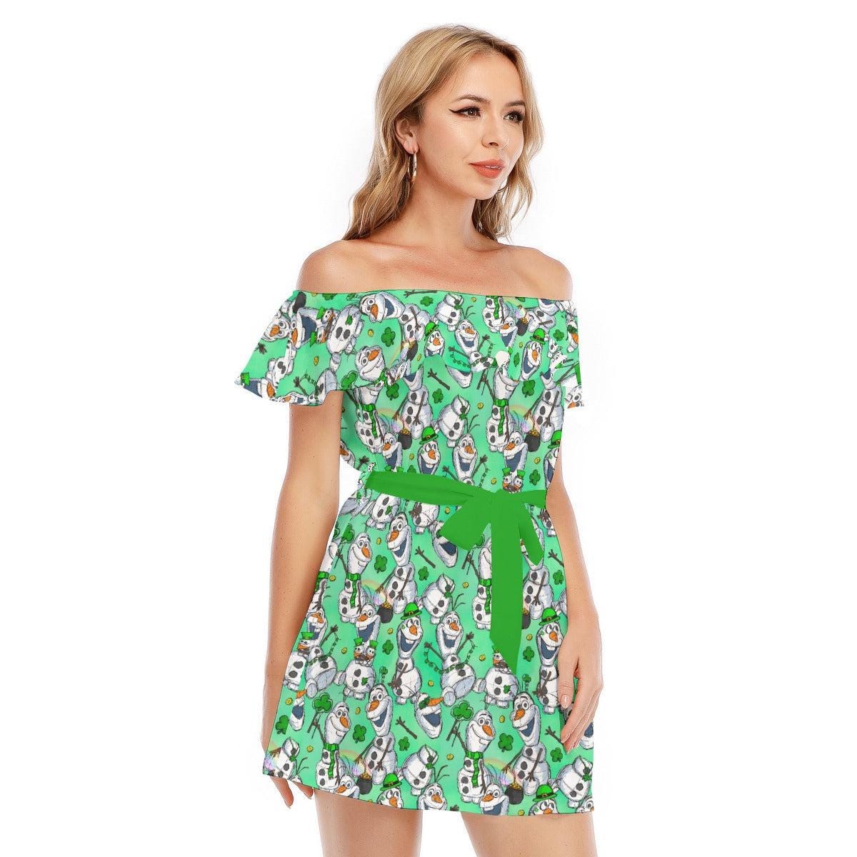 Discover Sketched Olaf St. Patrick's Day - Disney Inspired Summer Off-shoulder Ruffle Dress, Mother's Day Gift