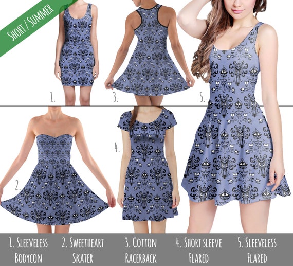 Haunted Mansion Wallpaper Short Sleeve Dress XS-5XL Flared
