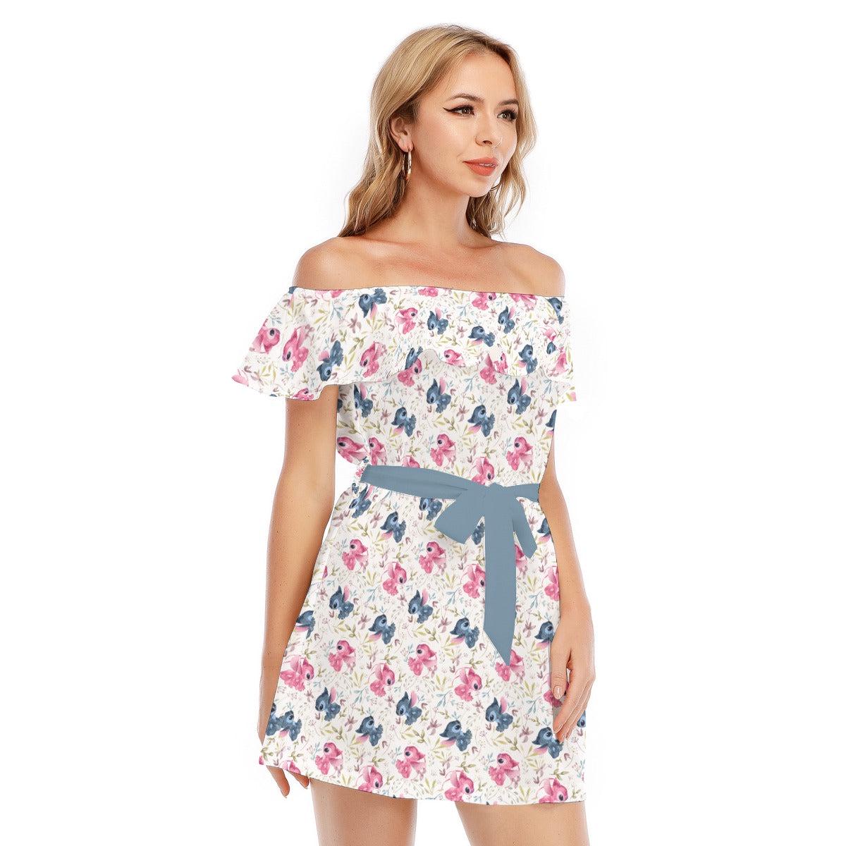 Discover Stitch Loves Angel - Disney Inspired Summer Off-shoulder Ruffle Dress, Mother's Day Gift