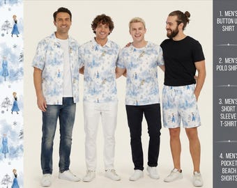 Paisagem de inverno inspirada em Frozen - Camisa masculina com botões, shorts, polo e camiseta inspirados na Disney nos tamanhos XS–8XL (nova edição global)
