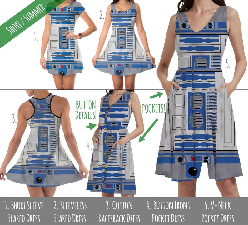 Little Blue Droid SW Space Wars R2D2 inspired Dress in Xs 5XL Short Length Styles RUSH AVAIL image 1