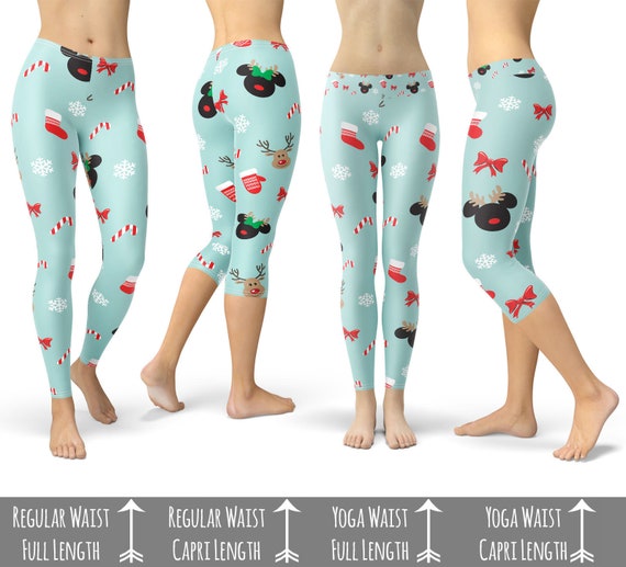 Yoga Waist Full Length Leggings - Adult XS / Girl's 8-10 - Christmas Mickey  & Minnie Reindeer - READY TO SHIP - Rainbow Rules