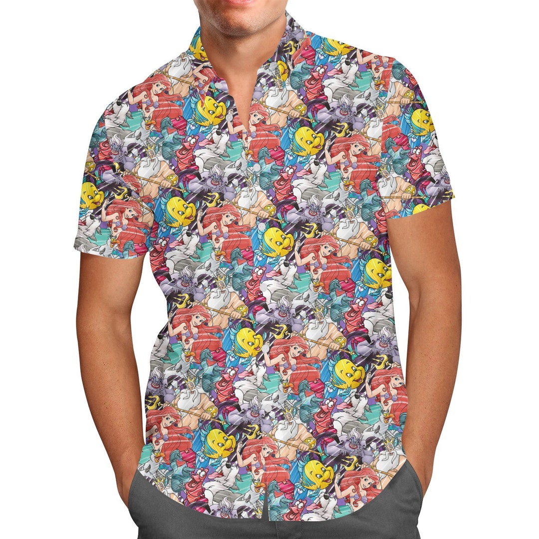 The Little Mermaid Sketched Theme Park Inspired Men's Button Down Short ...