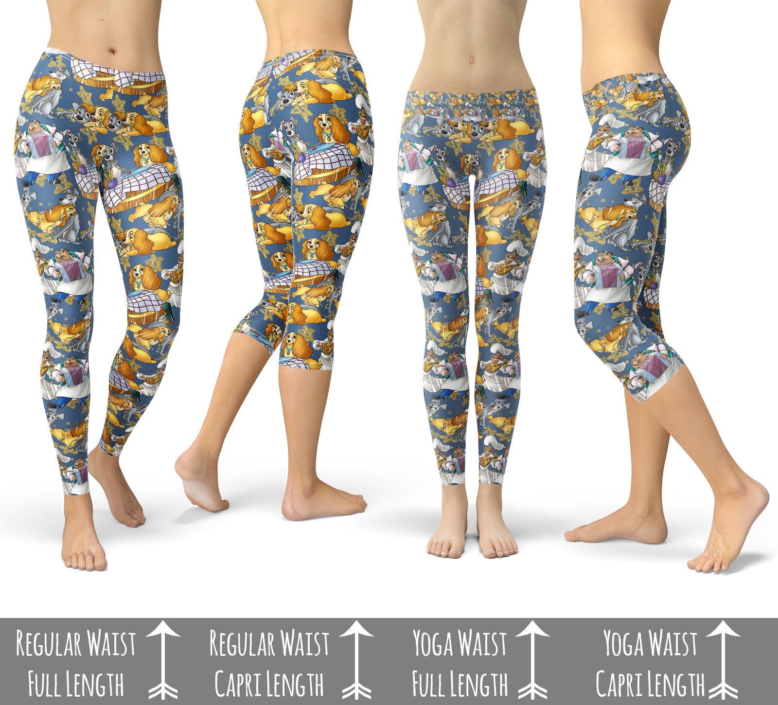 Lady & the Tramp Sketched Theme Park Inspired Leggings in Capri or Full  Length, Sports Yoga Winter Styles in Sizes XS 5XL 