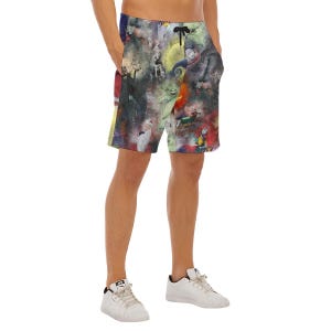 Aquarela O Estranho Mundo de Jack - Camisa masculina abotoada, shorts, polo e camiseta inspirada na Disney nos tamanhos XS–8XL (nova edição global) 4. Men’s Pocket Beach Shorts
