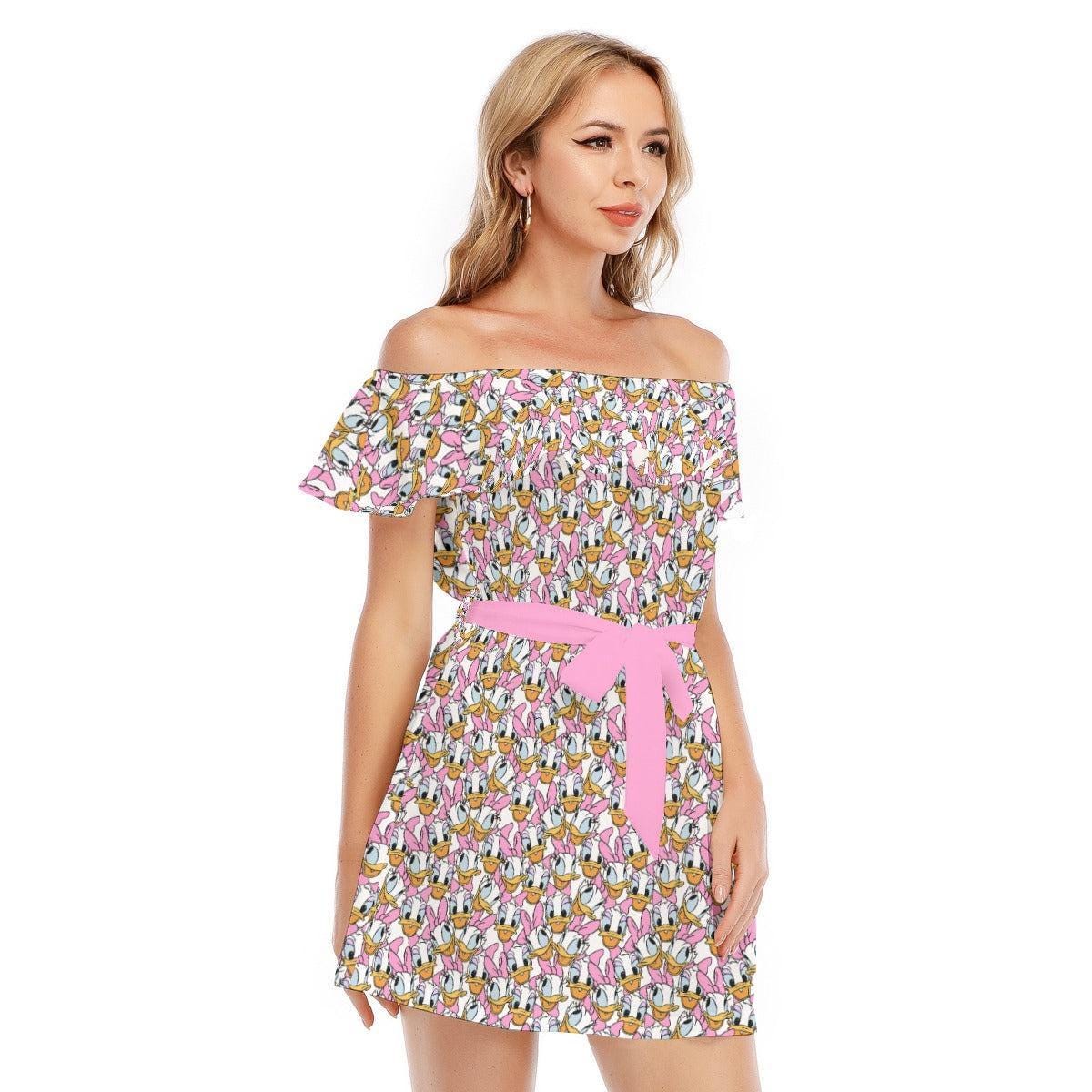 Discover Many Faces of Daisy Duck - Disney Inspired Summer Off-shoulder Ruffle Dress, Mother's Day Gift