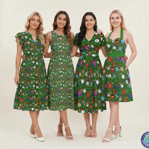 Adornos navideños de Disney sobre fondo verde - Vestido midi inspirado en Disney en tallas XS a 7XL (Nueva edición global)