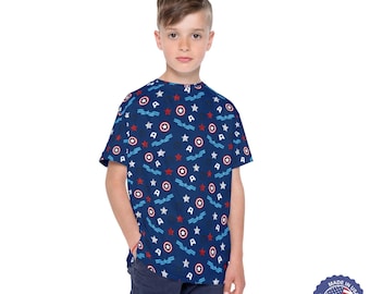 Camiseta deportiva infantil de superhéroe estadounidense, camiseta de capitán, camiseta infantil de Disney, top colorido para niño y niña, fabricada en EE. UU.