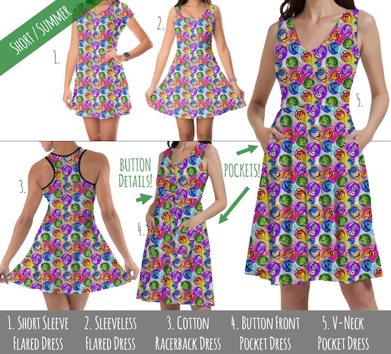 Inside Out Pixar Inspired Disney Dress in Xs 5XL Short Length Styles RUSH AVAIL Etsy Canada