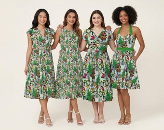 Mickey & Friends Christmas Decorations - Disney Inspired Midi Dress in XS–7XL (New Global Edition)
