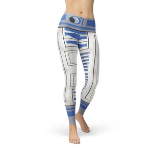 Little Blue Droid SW Space Wars R2D2 inspired Leggings in Capri or Full Length, Sports Yoga Winter Styles in Sizes Xs 5XL HK- Fleece Reg Waist