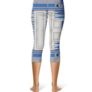 Little Blue Droid SW Space Wars R2D2 inspired Leggings in Capri or Full Length, Sports Yoga Winter Styles in Sizes Xs 5XL image 8