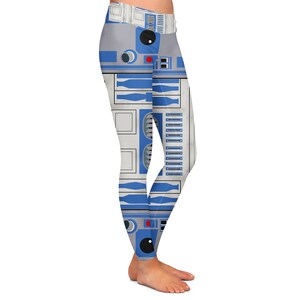 Little Blue Droid SW Space Wars R2D2 inspired Leggings in Capri or Full Length, Sports Yoga Winter Styles in Sizes Xs 5XL HK- Sport Yoga Waist