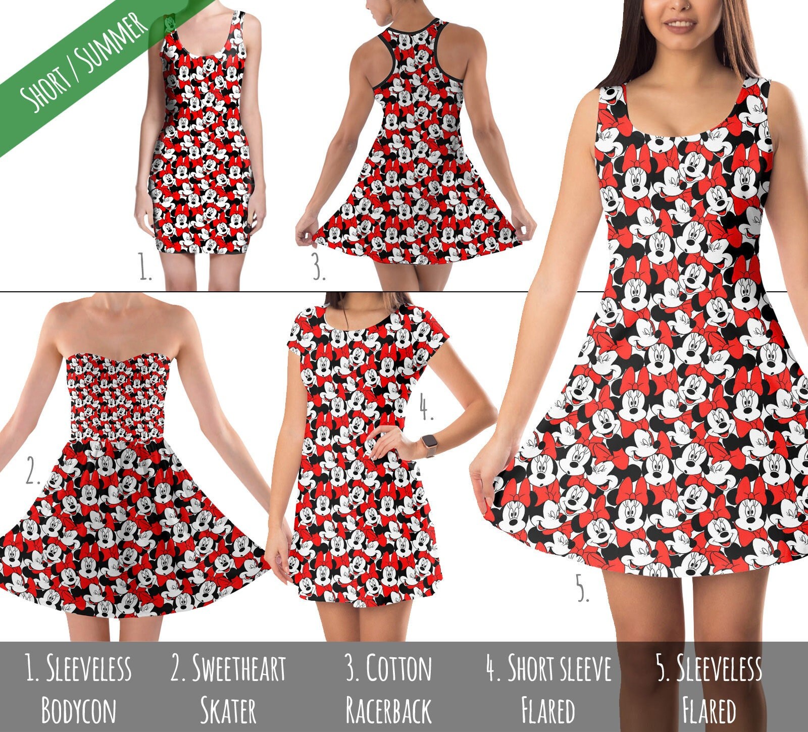 Many Faces of Minnie Mouse Theme Park Inspired Dress in XS 5XL