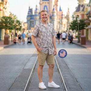Retro Mickey & Minnie - Disney Inspired Men’s Button Down Shirt 2XS-6XL (Unisex, Made in USA)