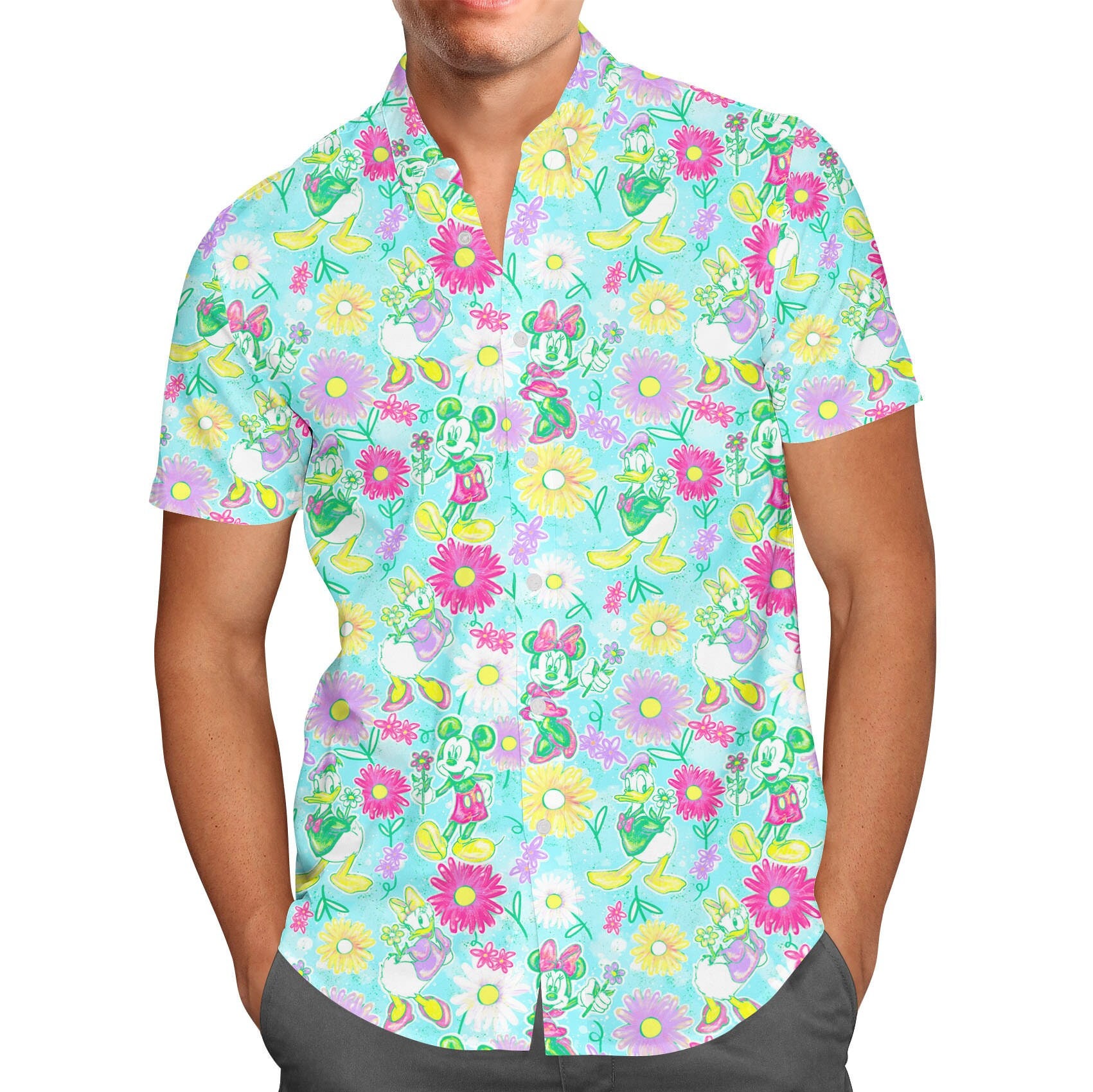 Discover Neon Spring Floral Mickey & Friends Disney Hawaiian