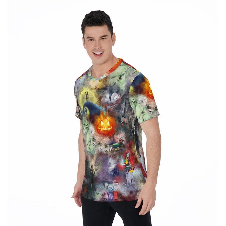 Aquarela O Estranho Mundo de Jack - Camisa masculina abotoada, shorts, polo e camiseta inspirada na Disney nos tamanhos XS–8XL (nova edição global) 3. Men's Short Sleeve T-Shirt