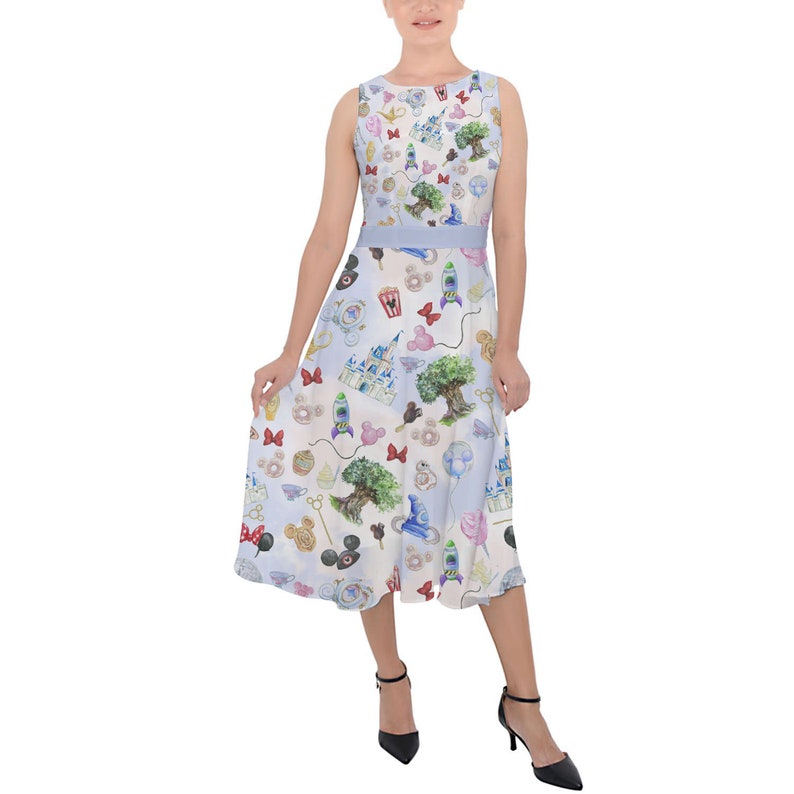 Walt Disney World Inspired Midi Dress in XS 5XL Vintage Retro Inspired WDW Park Hopper