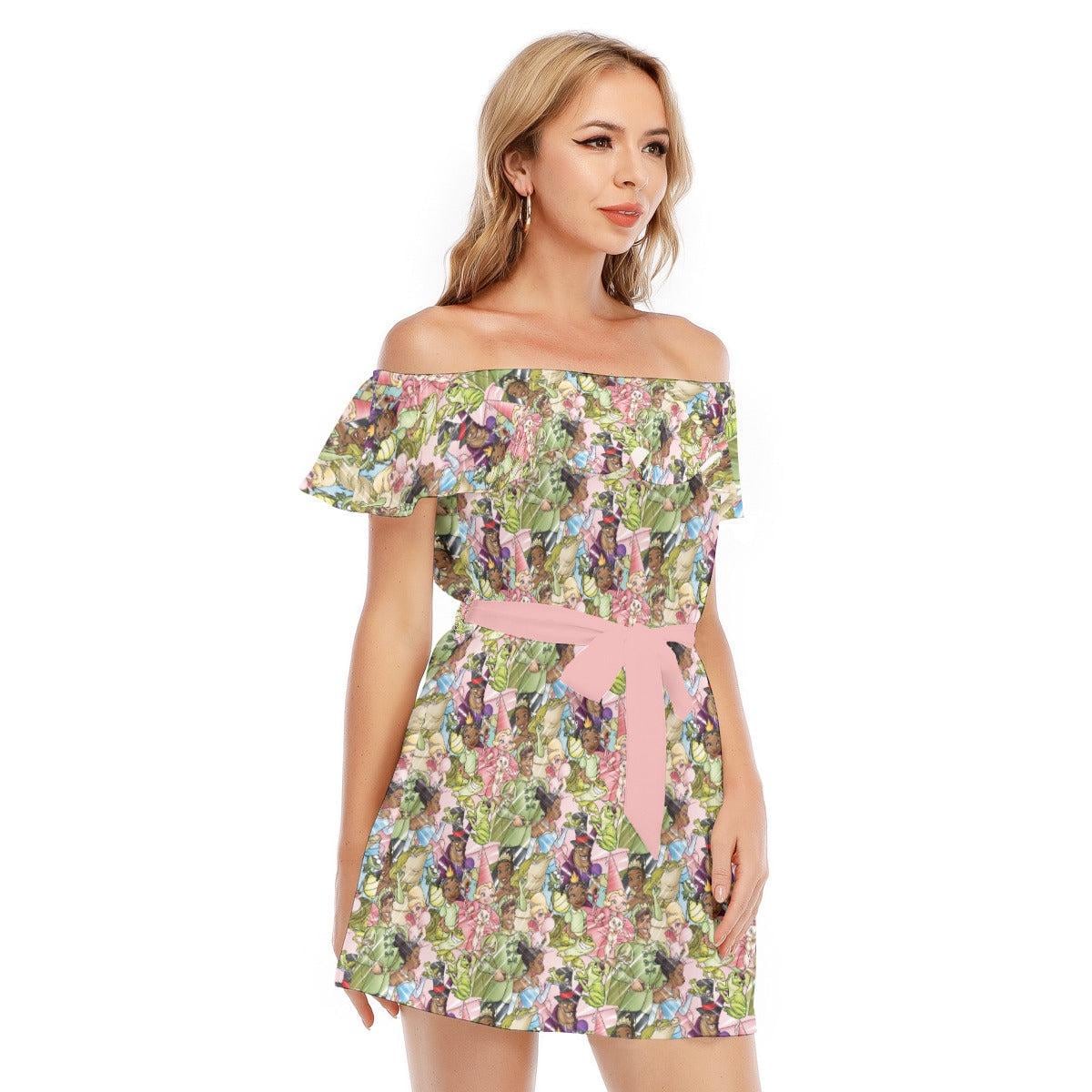 Discover Princess & The Frog Sketched - Disney Inspired Summer Off-shoulder Ruffle Dress, Mother's Day Gift