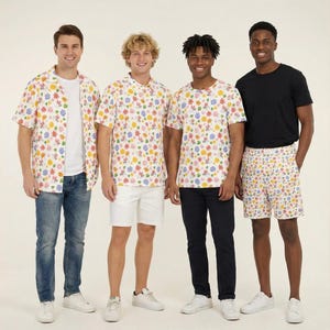 White Floral Mickey & Minnie - Disney Inspired Men's  Button Down Shirt, Shorts, Polo, T-shirt in XS–8XL