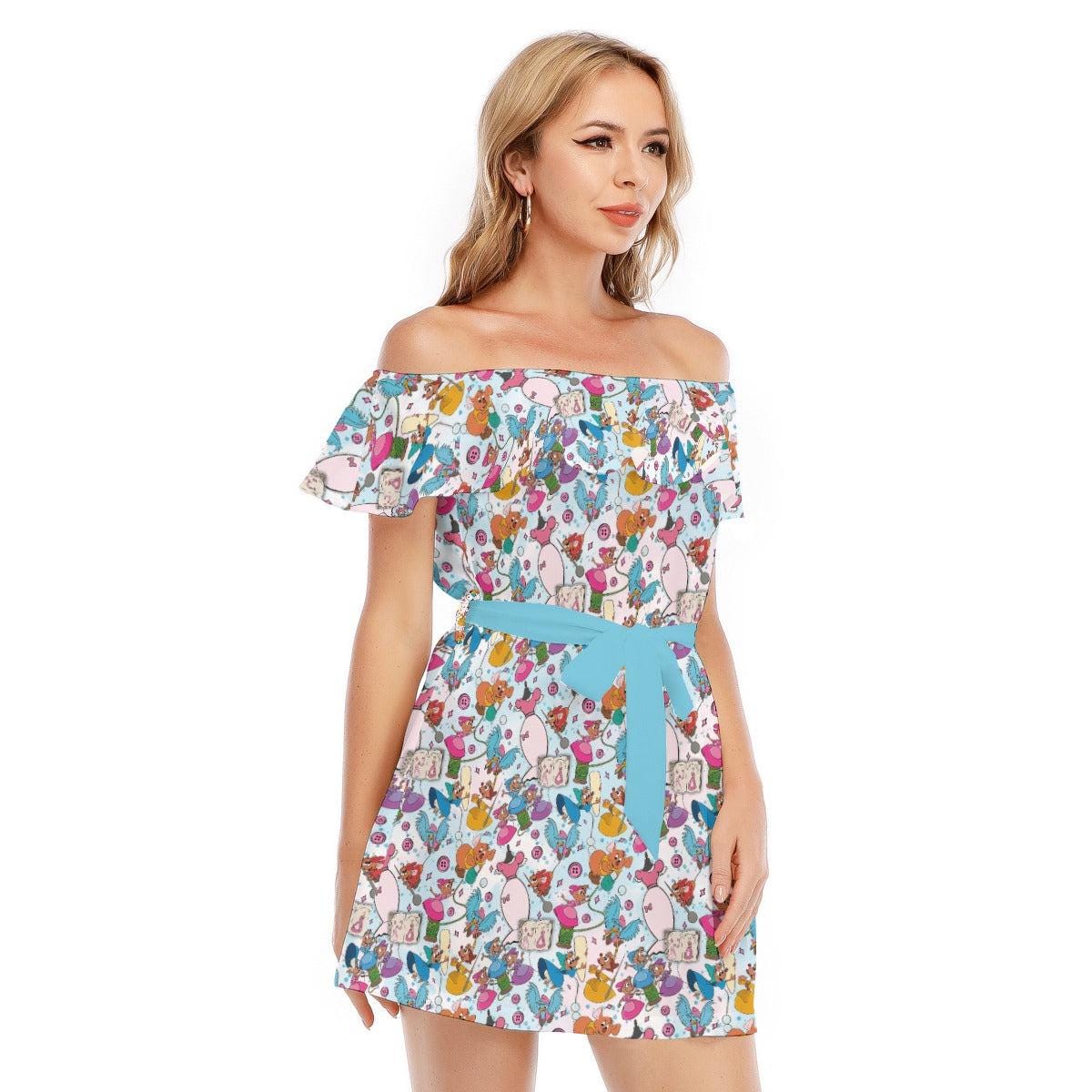 Discover Jaq, Gus, & Sewing Friends - Disney Inspired Summer Off-shoulder Ruffle Dress, Mother's Day Gift