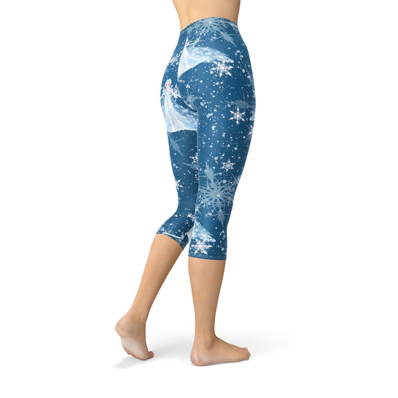 Elsa Crystals Frozen 2 Inspired Leggings in Capri or Full Length, Sports  Yoga Winter Styles in Sizes XS 5XL 