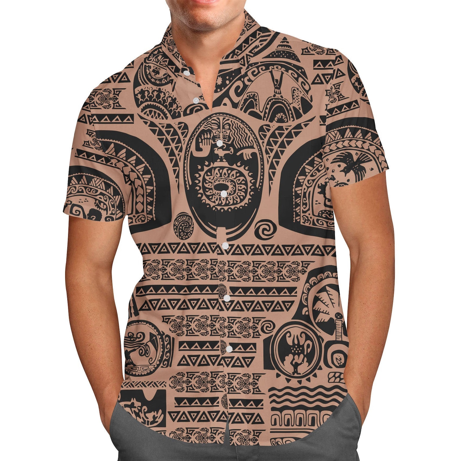 Maui Tattoos Inspired Disney Moana Men's Button Down Etsy