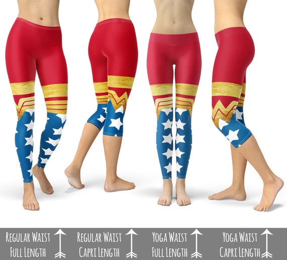 Wonder Woman Super Hero Inspired Leggings in Capri or Full Length