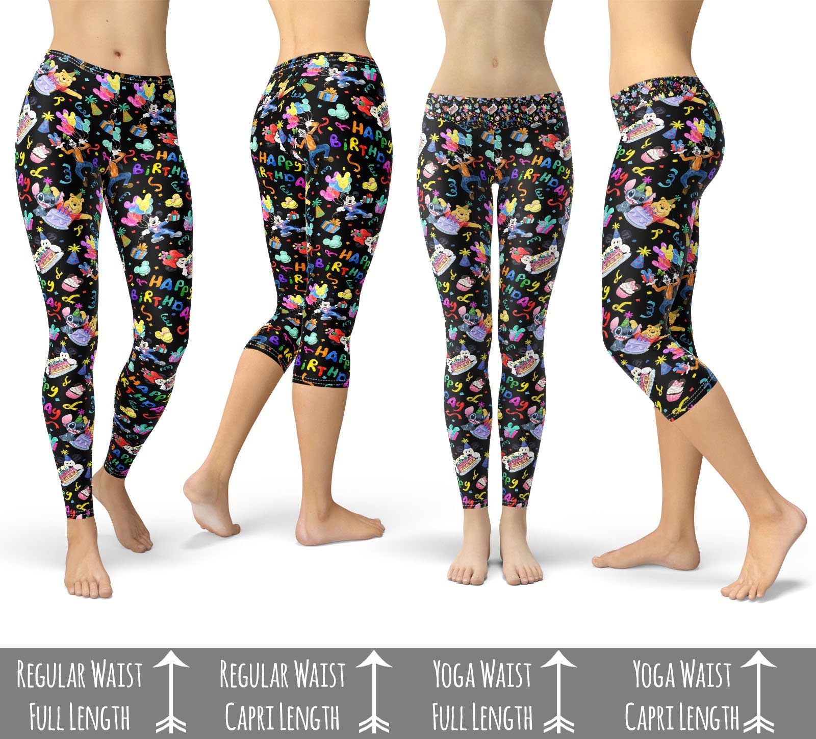 A Theme Park Happy Birthday Leggings in Capri or Full Length, Sports Yoga  Winter Styles in Sizes XS 5XL 