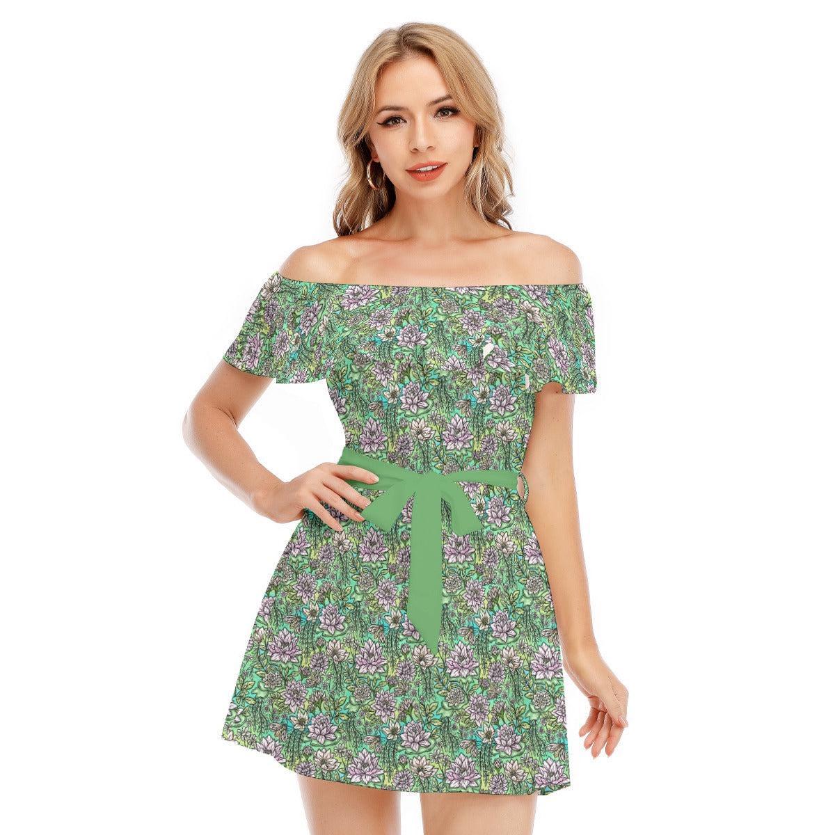 Discover Fairytale Florals - Tiana Inspired - Disney Inspired Summer Off-shoulder Ruffle Dress, Mother's Day Gift