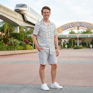 Disney Monorail Rainbow - Disney Men’s Button Down Shirt 2XS-6XL (Unisex, Made in USA)