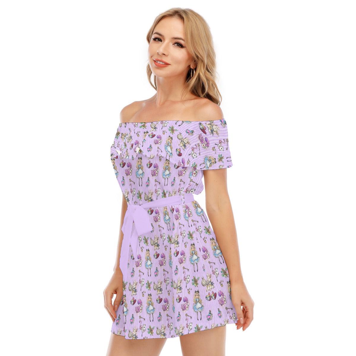 Discover Whimsical Alice And The White Rabbit - Disney Inspired Summer Off-shoulder Ruffle Dress, Mother's Day Gift