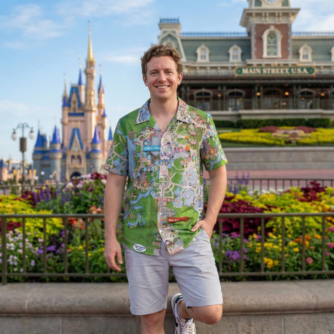 ディズニーランド　マップ　シャツ Magic Kingdom Map - Disney Men's Button Down Shirt 2XS-6XL (unisex