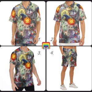 Aquarela O Estranho Mundo de Jack - Camisa masculina abotoada, shorts, polo e camiseta inspirada na Disney nos tamanhos XS–8XL (nova edição global) imagem 2